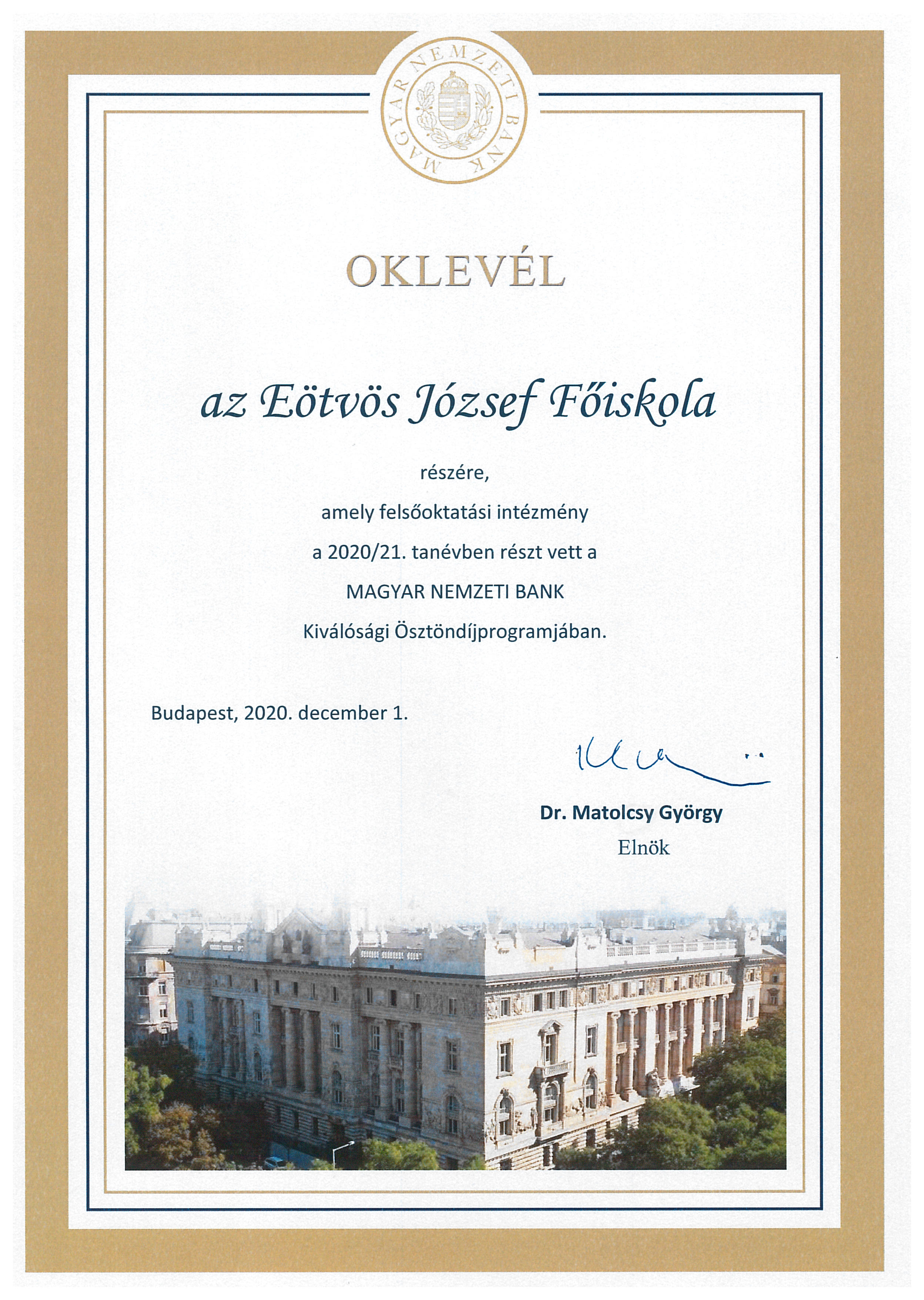 Elismerő oklevél.