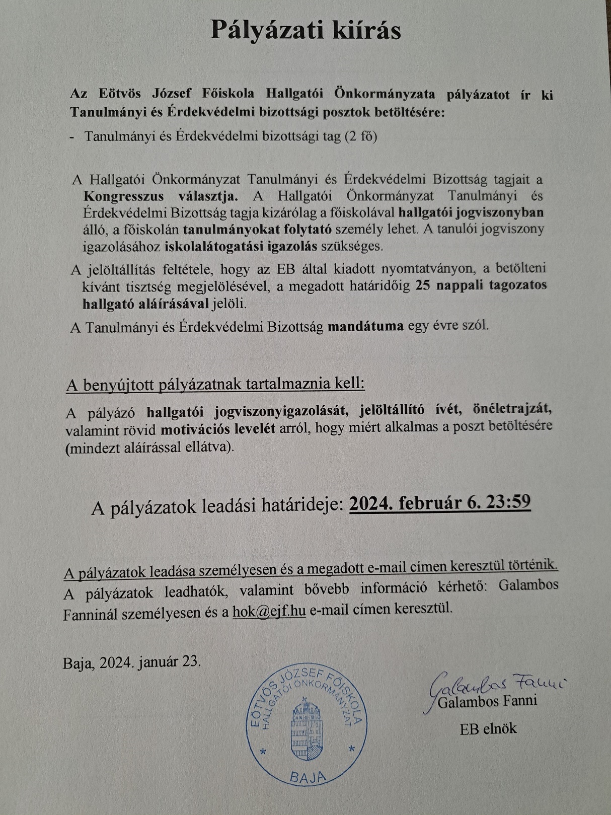 Pályázati felhívás - HÖK